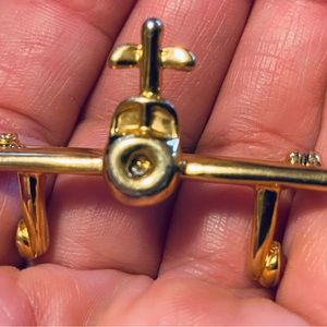 Vintage Gold Tone Airplane Brooch